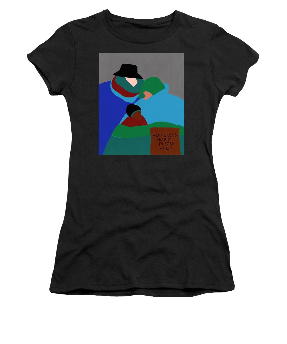 Homelessness Women's T-Shirt featuring the painting Homeless by Synthia SAINT JAMES