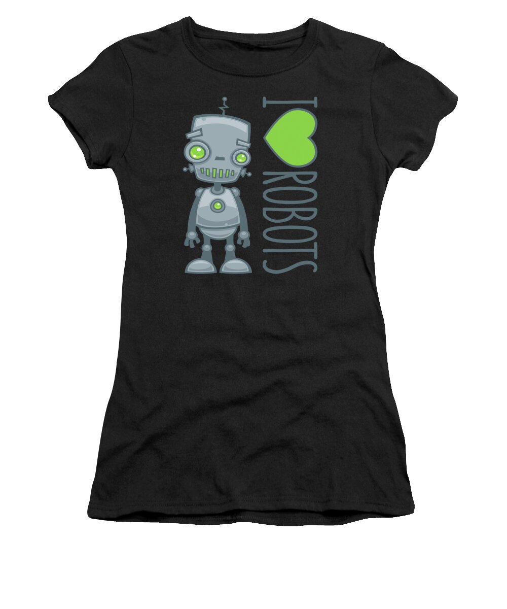 Robot Women's T-Shirt featuring the digital art I Love Robots by John Schwegel