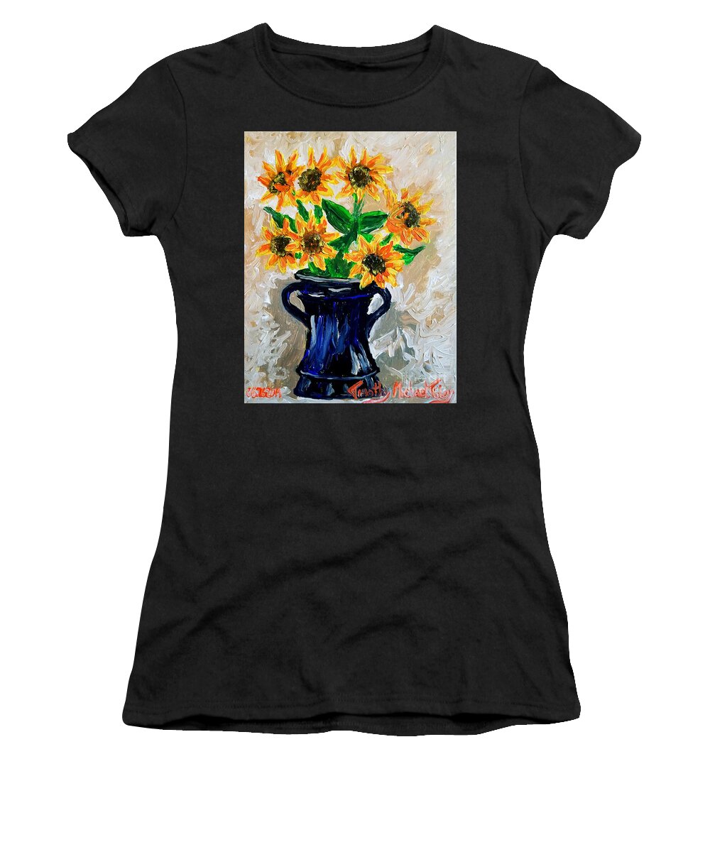 Impressionism Women's T-Shirt featuring the painting Impressionisms Sunflowers by Timothy Foley