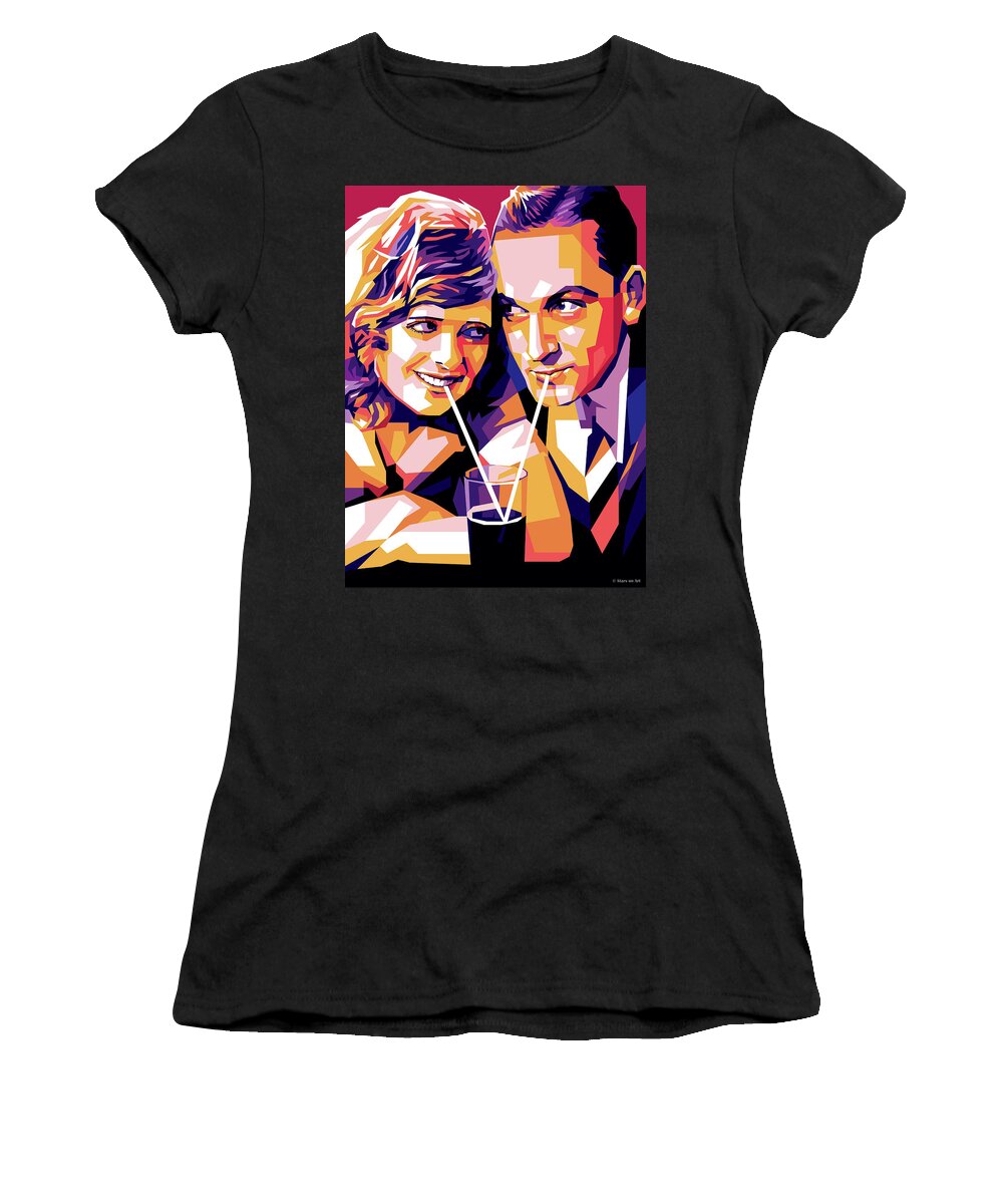 Janet Women's T-Shirt featuring the digital art Janet Gaynor and Fredric March by Movie World Posters