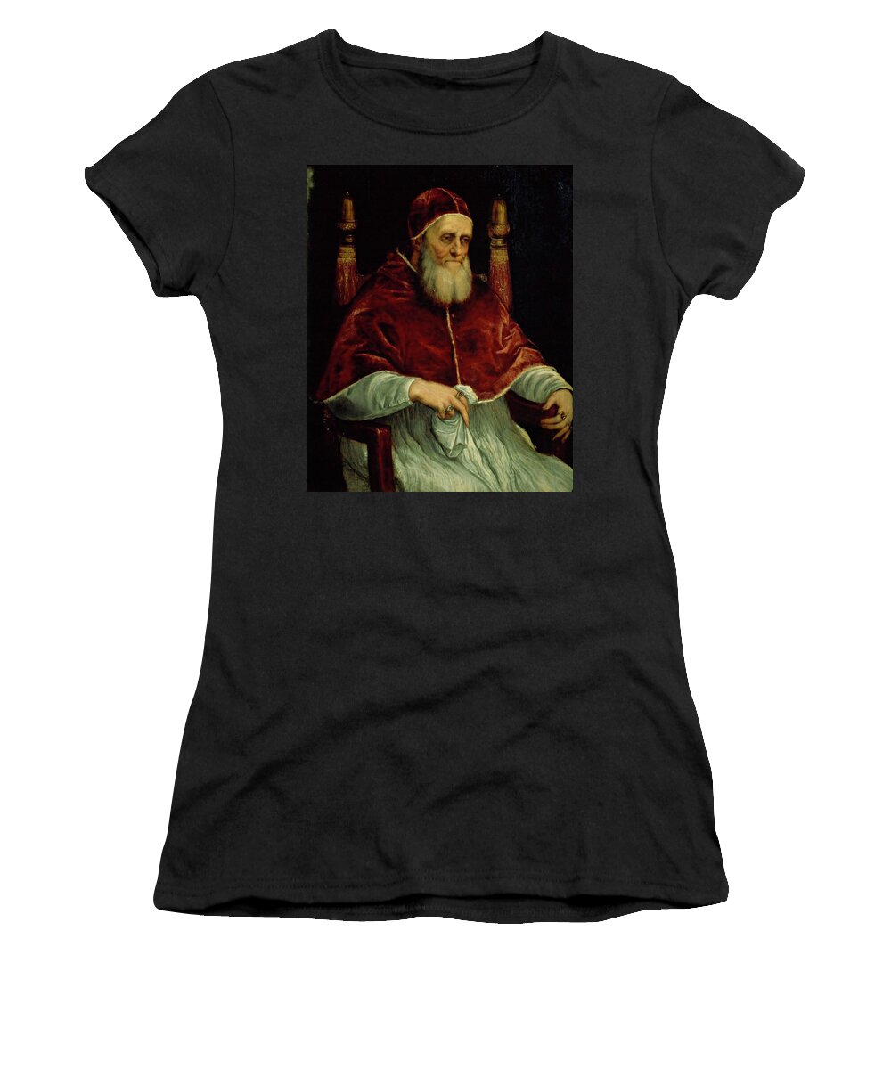 Julio Ii Women's T-Shirt featuring the painting 'Julius II', 1546, Oil on canvas, 99 x 82 cm. JULIO II. by Titian -c 1485-1576-
