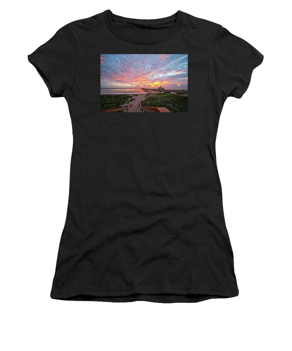 Beach Women's T-Shirt featuring the photograph Juno Beach Pier by Steve DaPonte