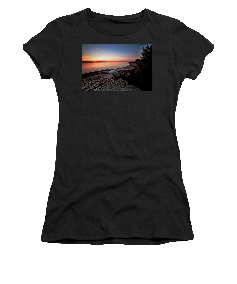 Sunrise Women's T-Shirt featuring the photograph Lake Erie at sunrise by Bill Jonscher