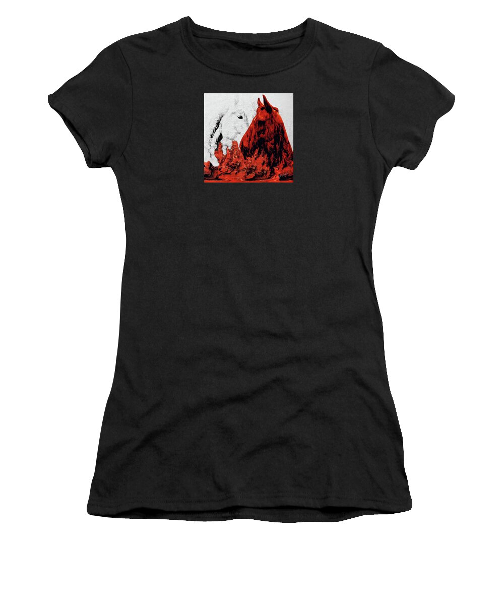 Lava Flow And Lady Pumice-equine Portrait Women's T-Shirt featuring the mixed media Lava Flow and Lady Pumice-Equine Portrait by Mike Breau