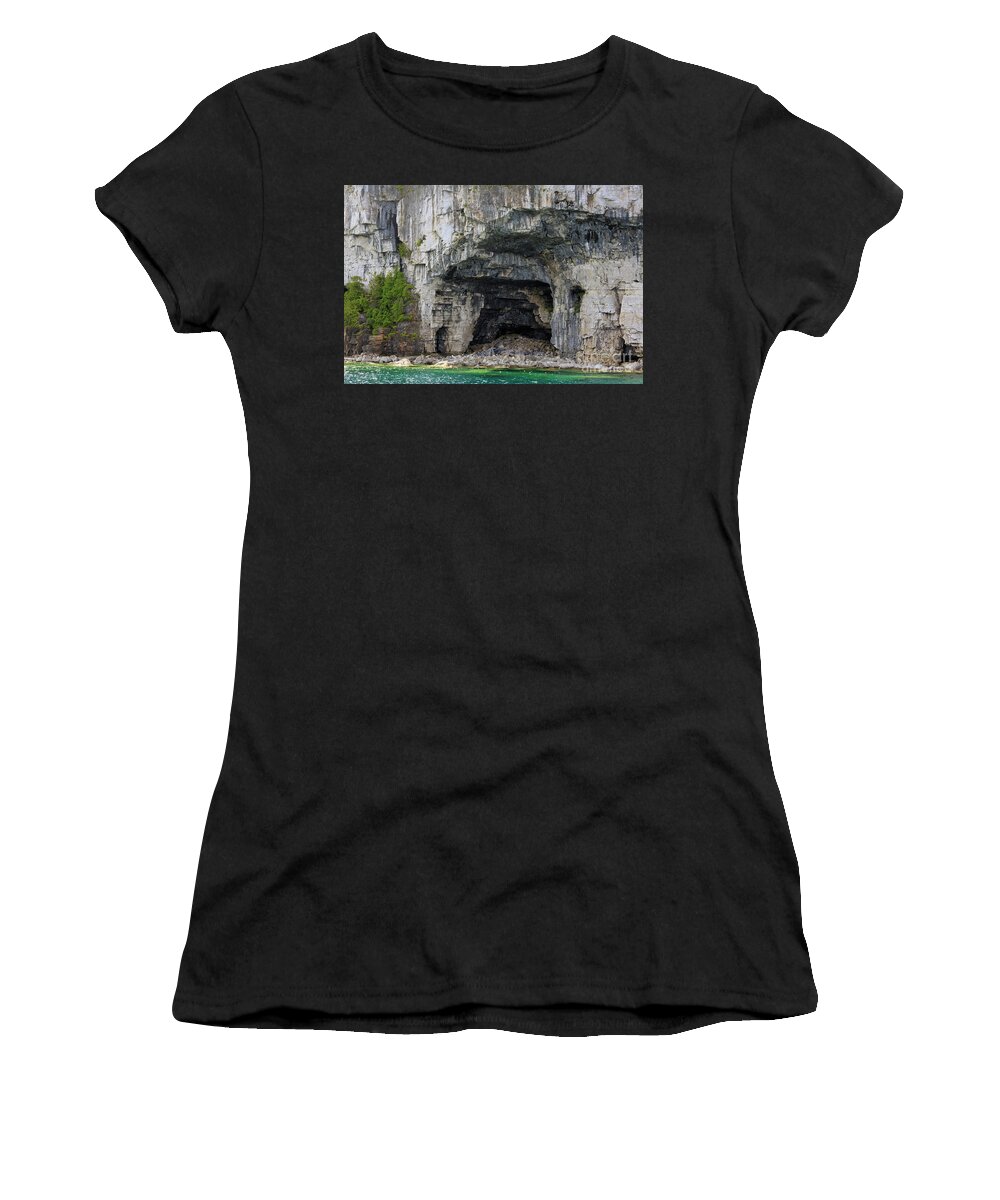 Limestone Women's T-Shirt featuring the photograph Limestone caves on the shore of the Bruce Peninsula Lake Huron by Louise Heusinkveld