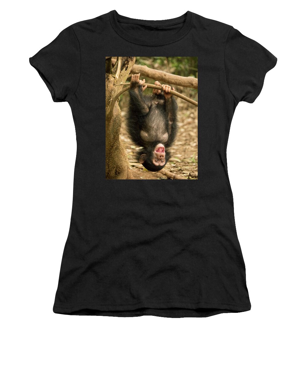Gerry Ellis Women's T-Shirt featuring the photograph Little Larry Playing In Forest by Gerry Ellis