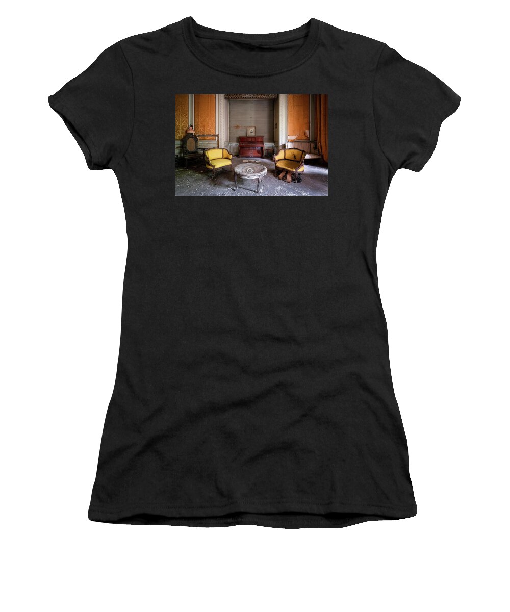 Urban Women's T-Shirt featuring the photograph Living Room in Decay with Piano by Roman Robroek