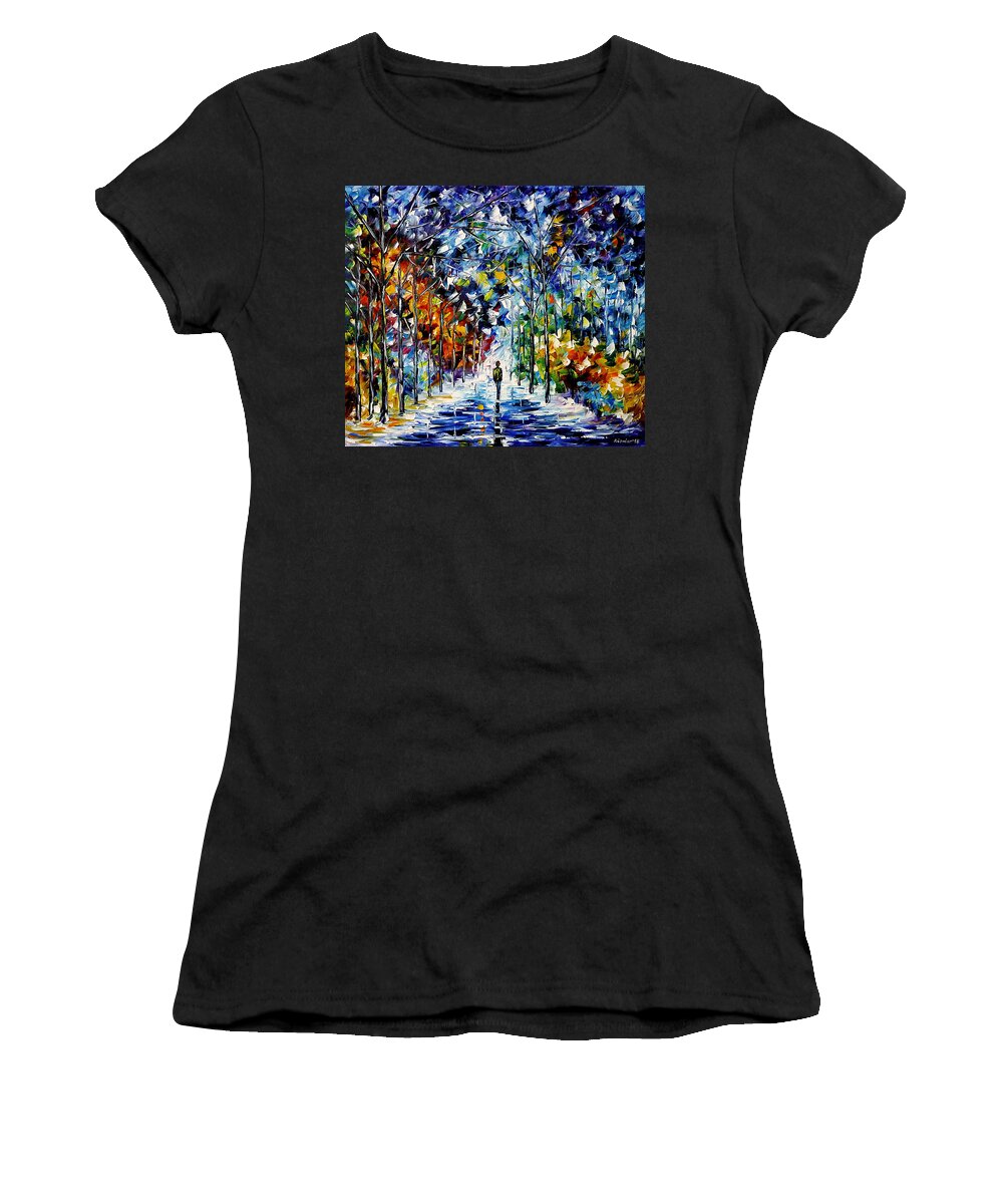 Winter Painting Women's T-Shirt featuring the painting Lonely Winter Day by Mirek Kuzniar
