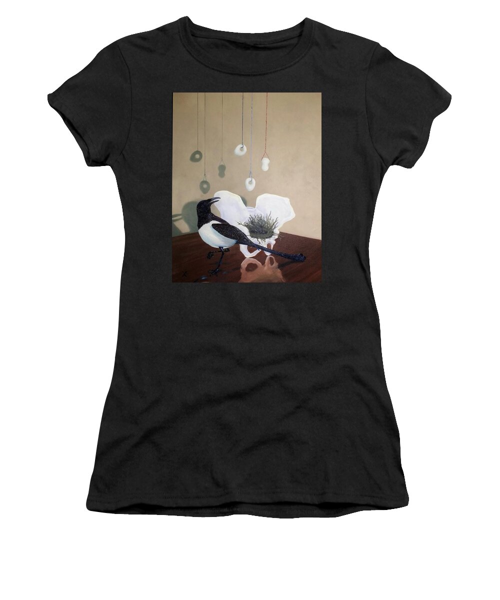 Oil Painting Women's T-Shirt featuring the painting Magpie by Violet Jaffe