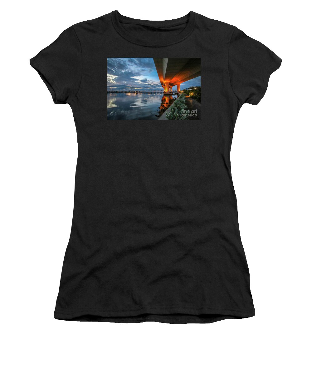 Marina Women's T-Shirt featuring the photograph Marina Walkway and Bridge by Tom Claud