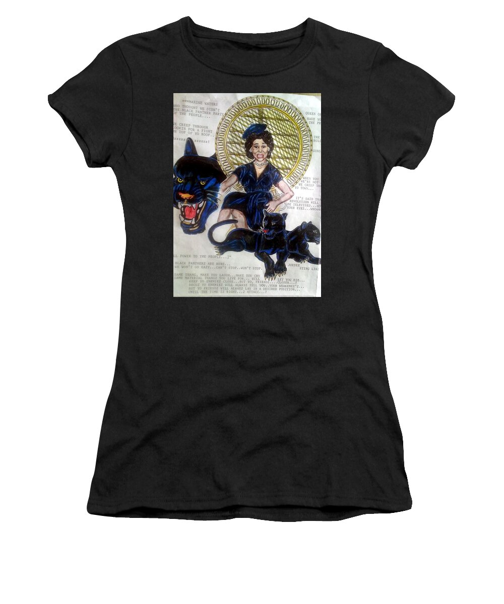 Black Art Women's T-Shirt featuring the drawing Maxine Waters Queen of Throne by Joedee