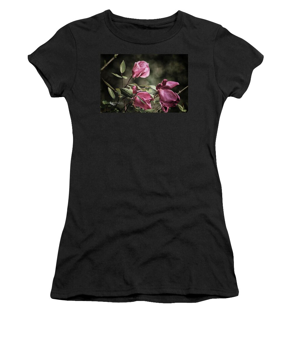 Roses Women's T-Shirt featuring the photograph Menage a Trois En Rose by Denise Winship