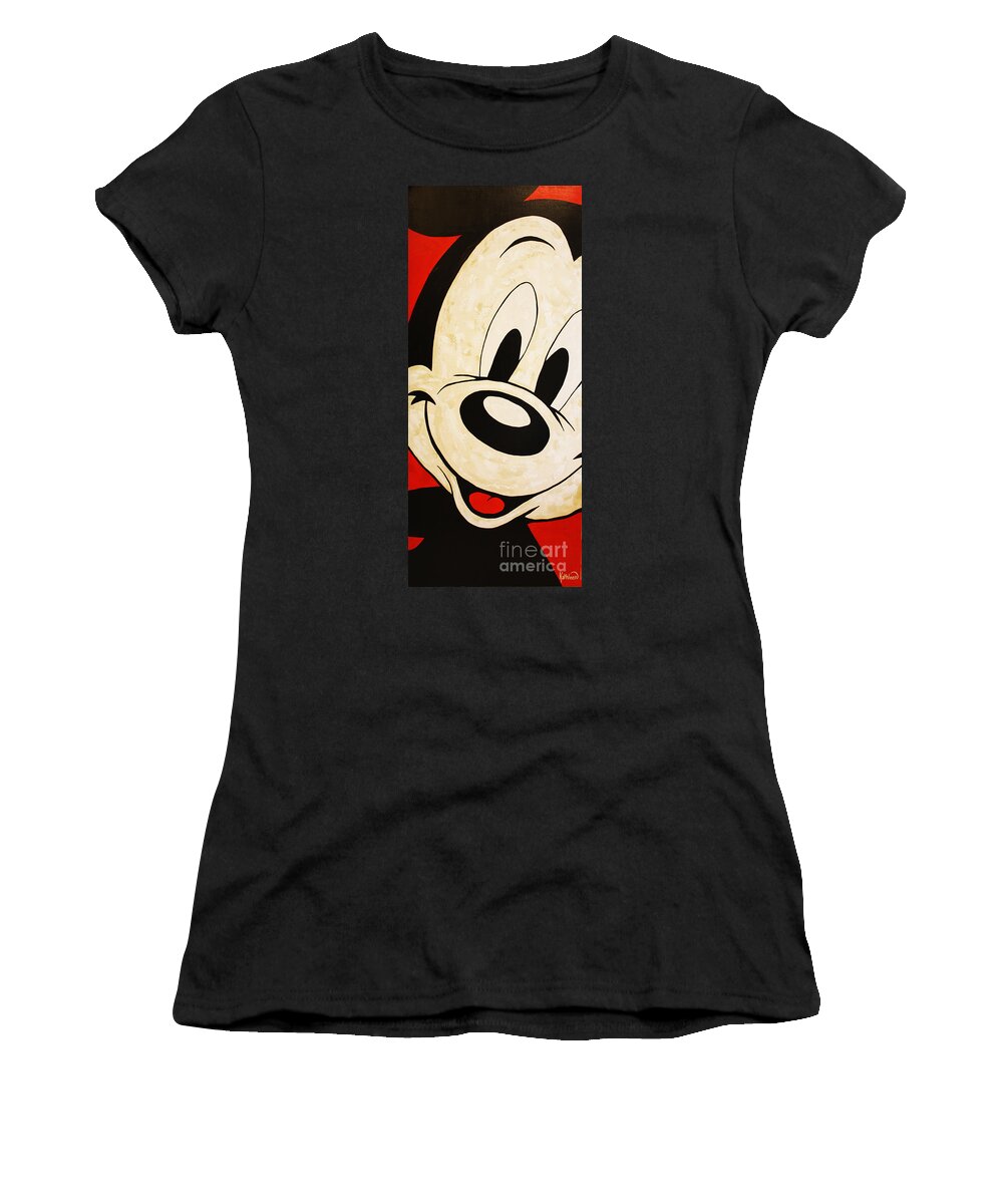 Mickey Mouse Women's T-Shirt featuring the painting MICKEY MOUSE Face, Acrylic Painting by Kathleen Artist by Kathleen Artist PRO
