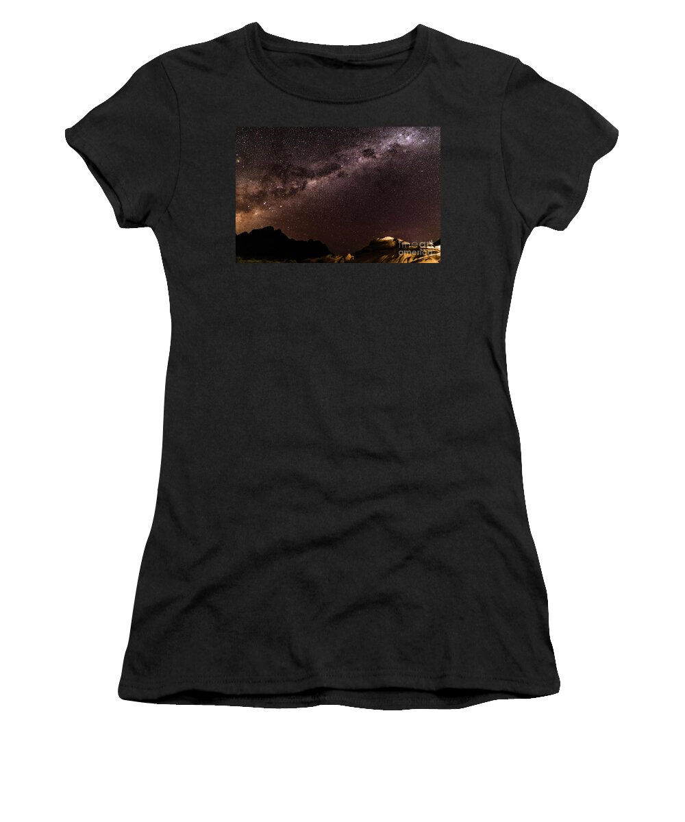Milkyway Women's T-Shirt featuring the photograph Milkyway over Spitzkoppe, Namibia by Lyl Dil Creations