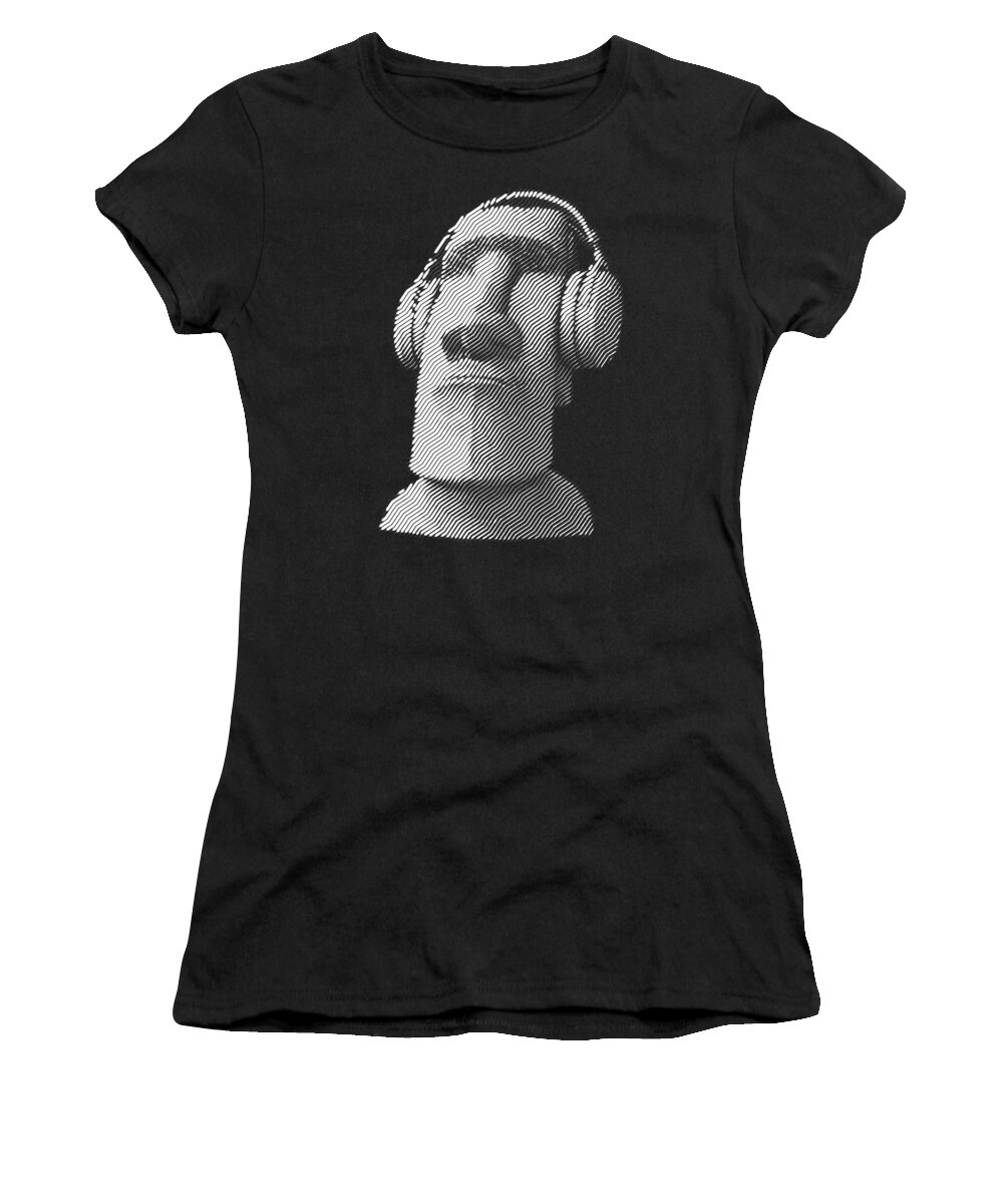 Headphones Women's T-Shirt featuring the digital art Moai wearing headphones by Cu Biz