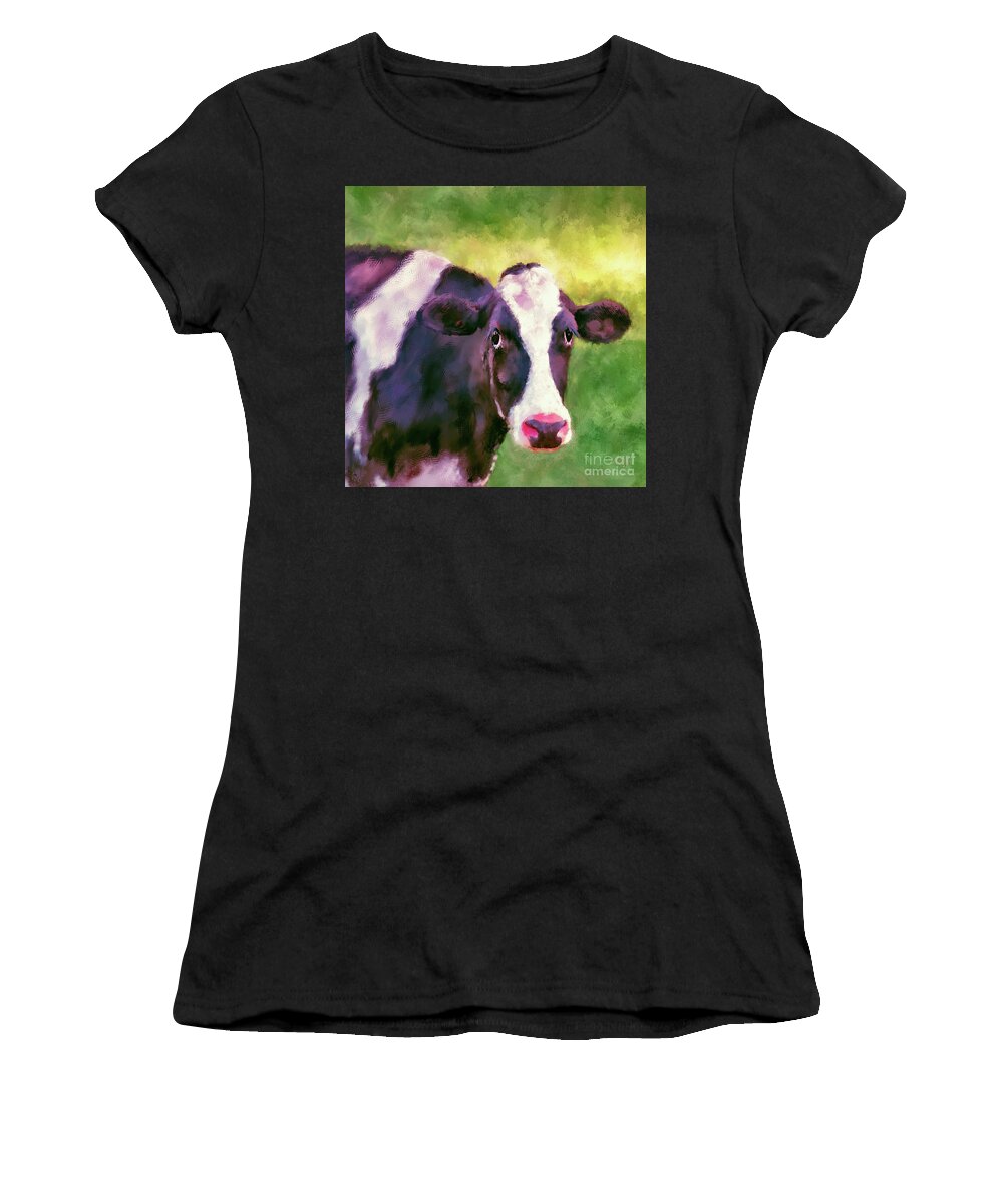 Animal Women's T-Shirt featuring the digital art Moo Cow by Lois Bryan