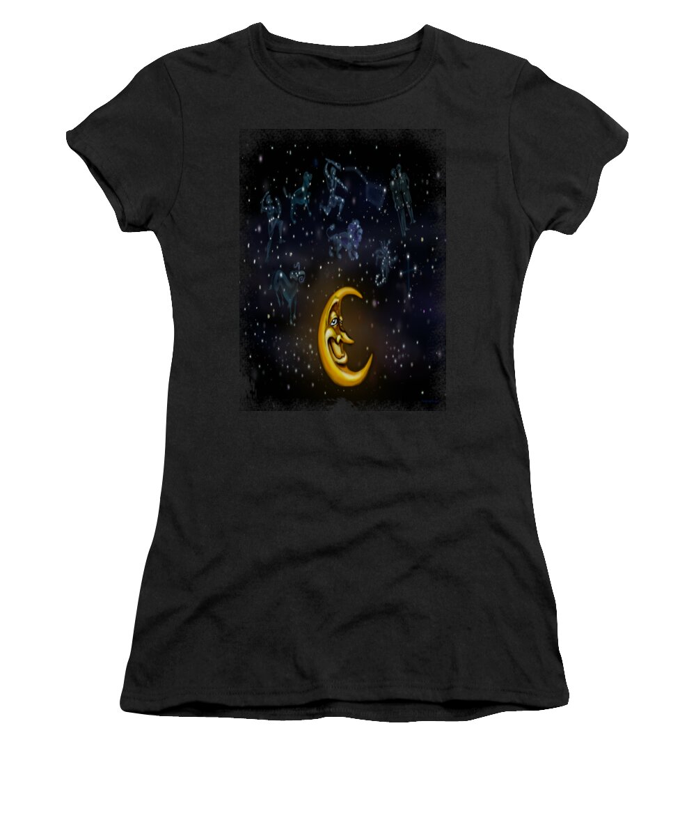 Moon Women's T-Shirt featuring the digital art Moon and Constellations by Kevin Middleton