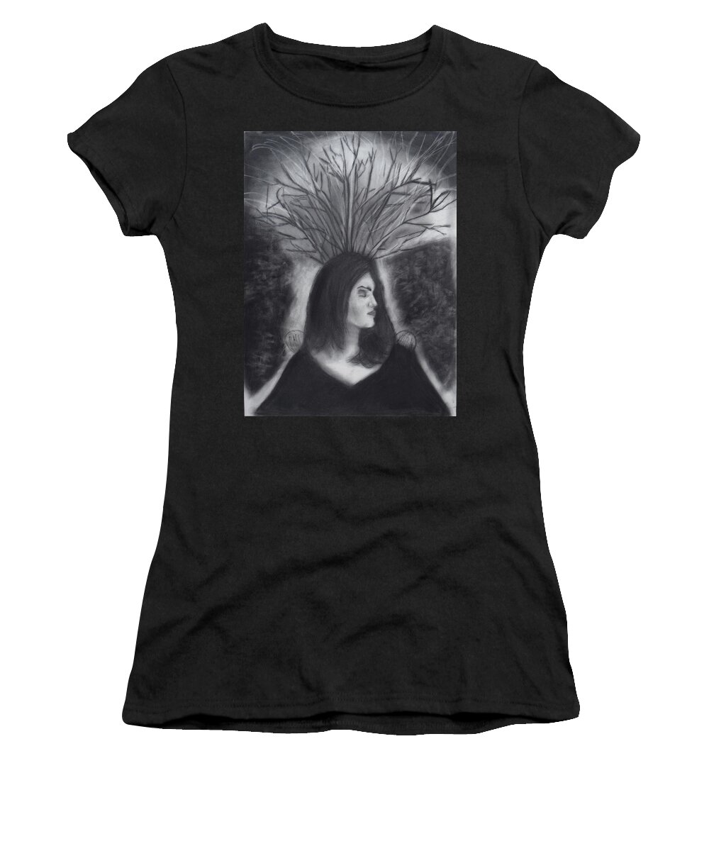 Charcoal Art Women's T-Shirt featuring the drawing Mother Earth by Nadija Armusik