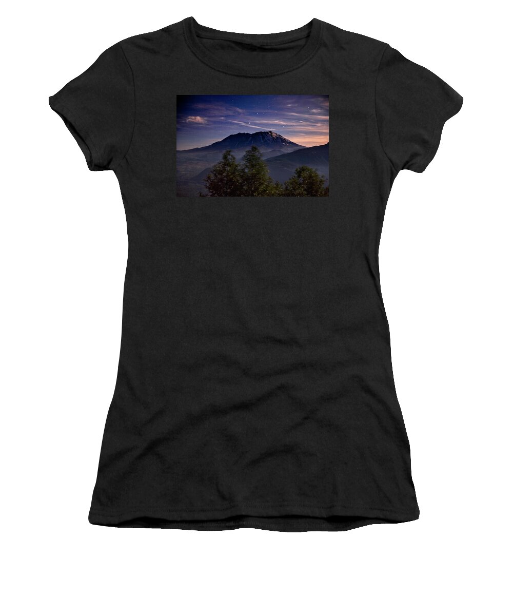 Mount St. Helens Women's T-Shirt featuring the photograph Mount St. Helens Sleeping Sentinal by Jeanette Mahoney