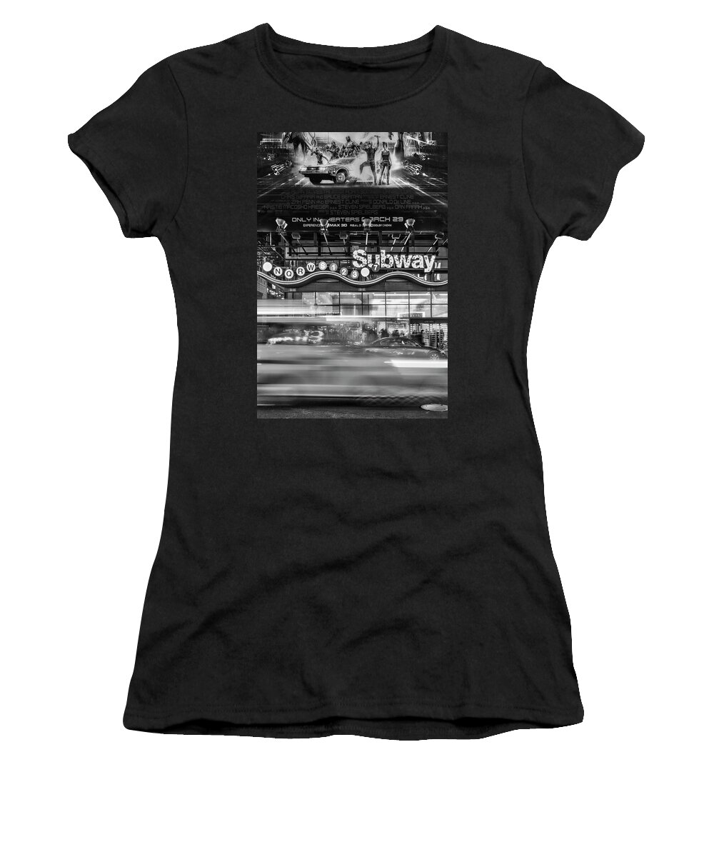 Times Square Women's T-Shirt featuring the photograph NYC Subway Stations BW by Susan Candelario