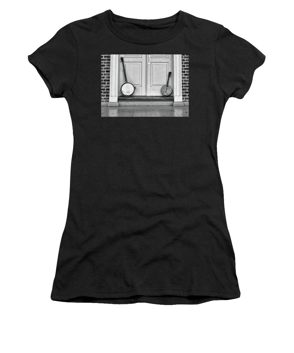 Old Women's T-Shirt featuring the photograph Old Banjos in Black and White by Bill Cannon