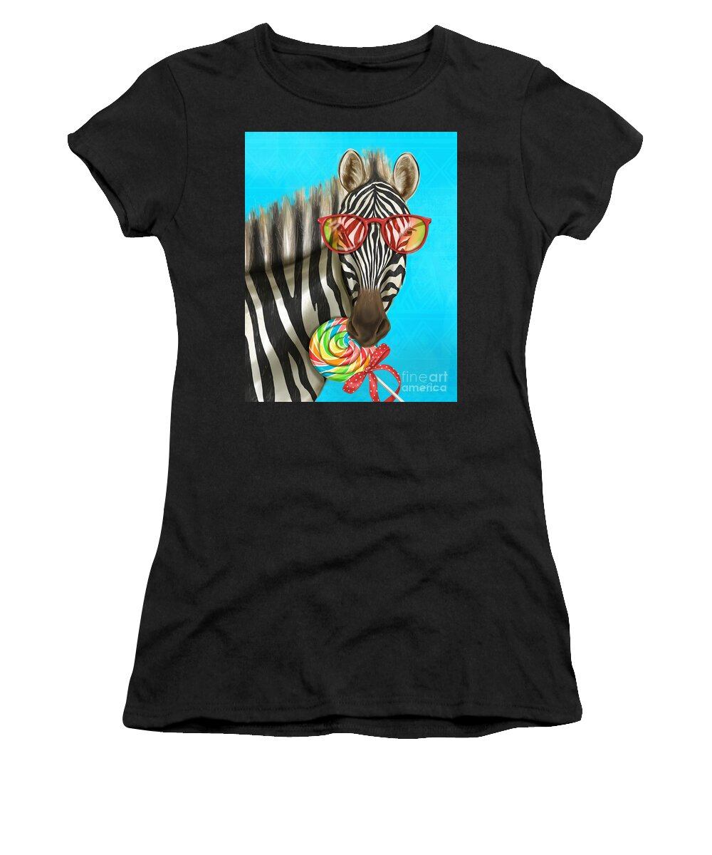 Zebra Women's T-Shirt featuring the mixed media Party Safari Zebra by Shari Warren