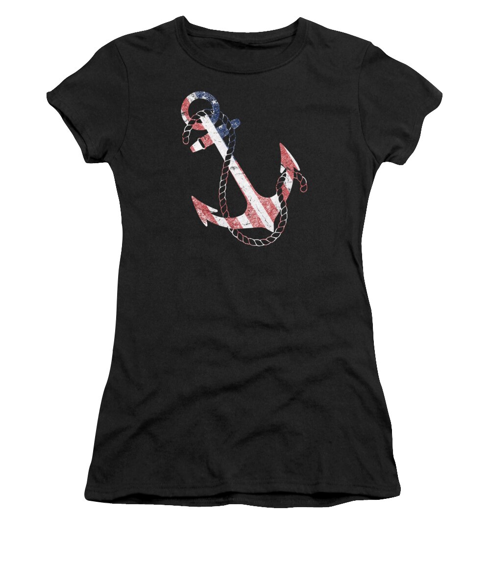 Funny Women's T-Shirt featuring the digital art Patriotic American Flag Anchor by Flippin Sweet Gear