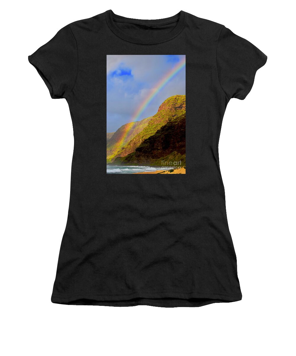 Rainbow Women's T-Shirt featuring the photograph Polihale Rainbow's End by Debra Banks