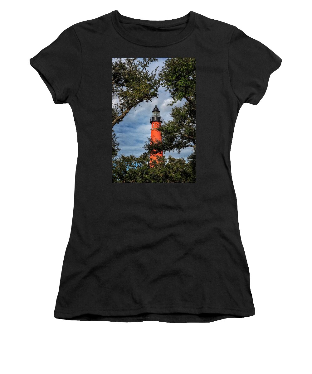 Barberville Roadside Yard Art And Produce Women's T-Shirt featuring the photograph Ponce Inlet Lighthouse by Tom Singleton