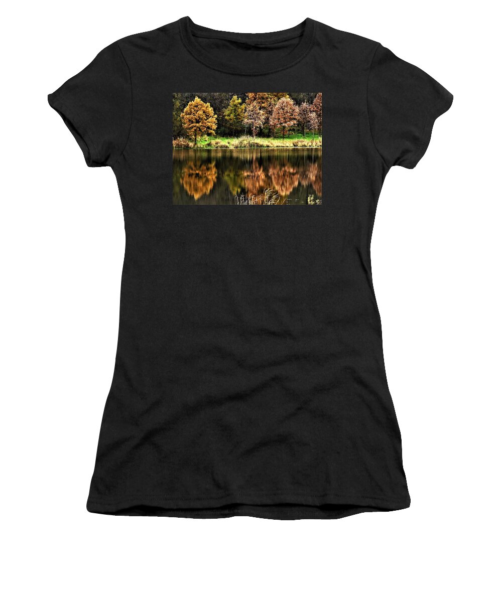 Pond Women's T-Shirt featuring the photograph Pond Reflections In Evening Light by Lori Frisch