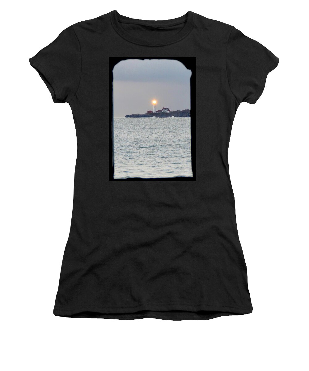 Portland Head Lighthouse Women's T-Shirt featuring the photograph Portland Head Lighthouse through the gun port by Keith Stokes