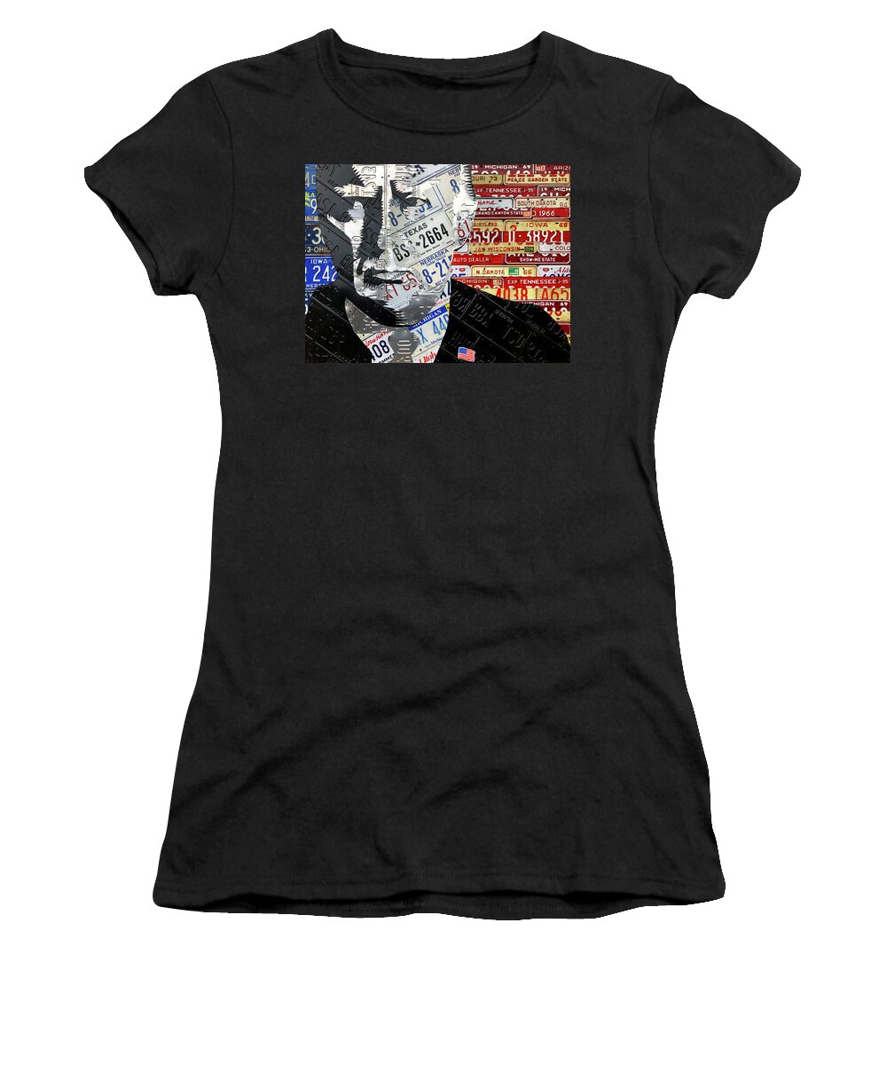 President Women's T-Shirt featuring the mixed media President Donald Trump License Plate Art Recycled Metal Portrait by Design Turnpike