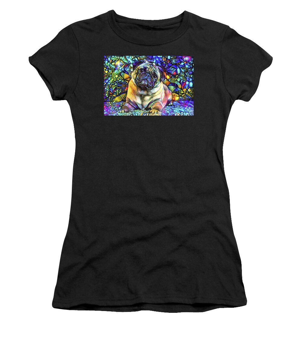 Pug Women's T-Shirt featuring the digital art Psychedelic Pug Dog Art by Peggy Collins