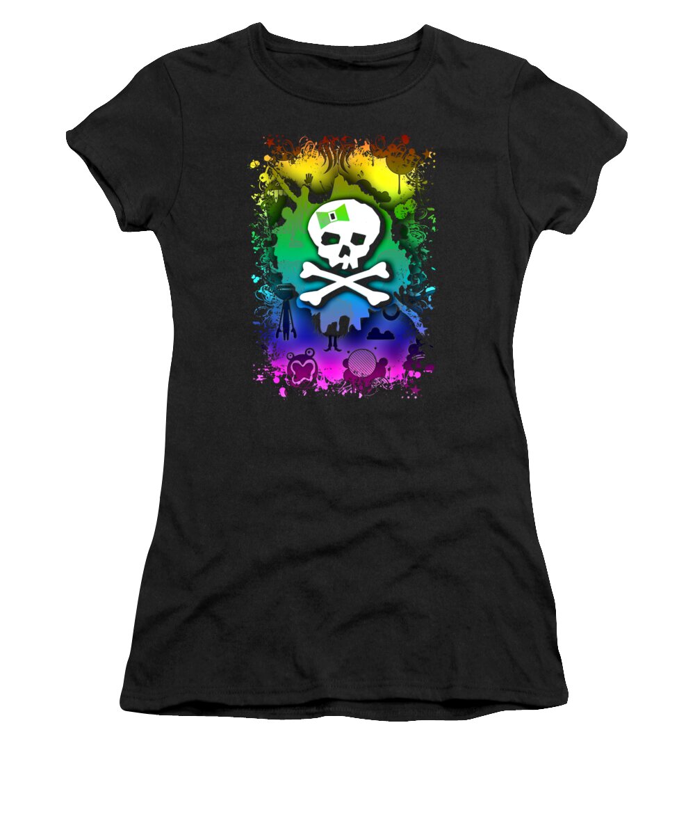 Kawaii Women's T-Shirt featuring the digital art Rainbow Kawaii Skull by Roseanne Jones