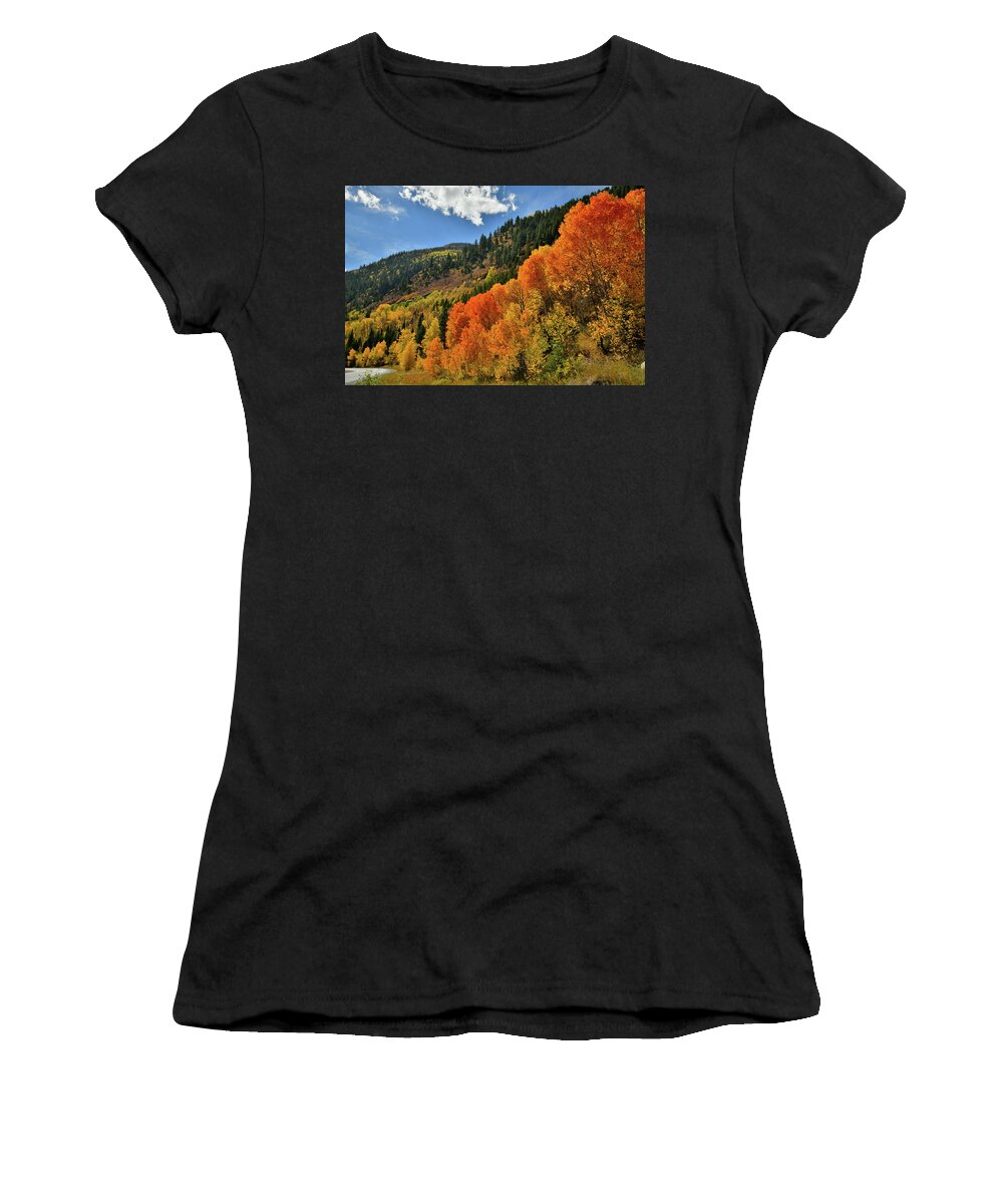 Colorado Women's T-Shirt featuring the photograph Red Aspens Along Highway 133 by Ray Mathis