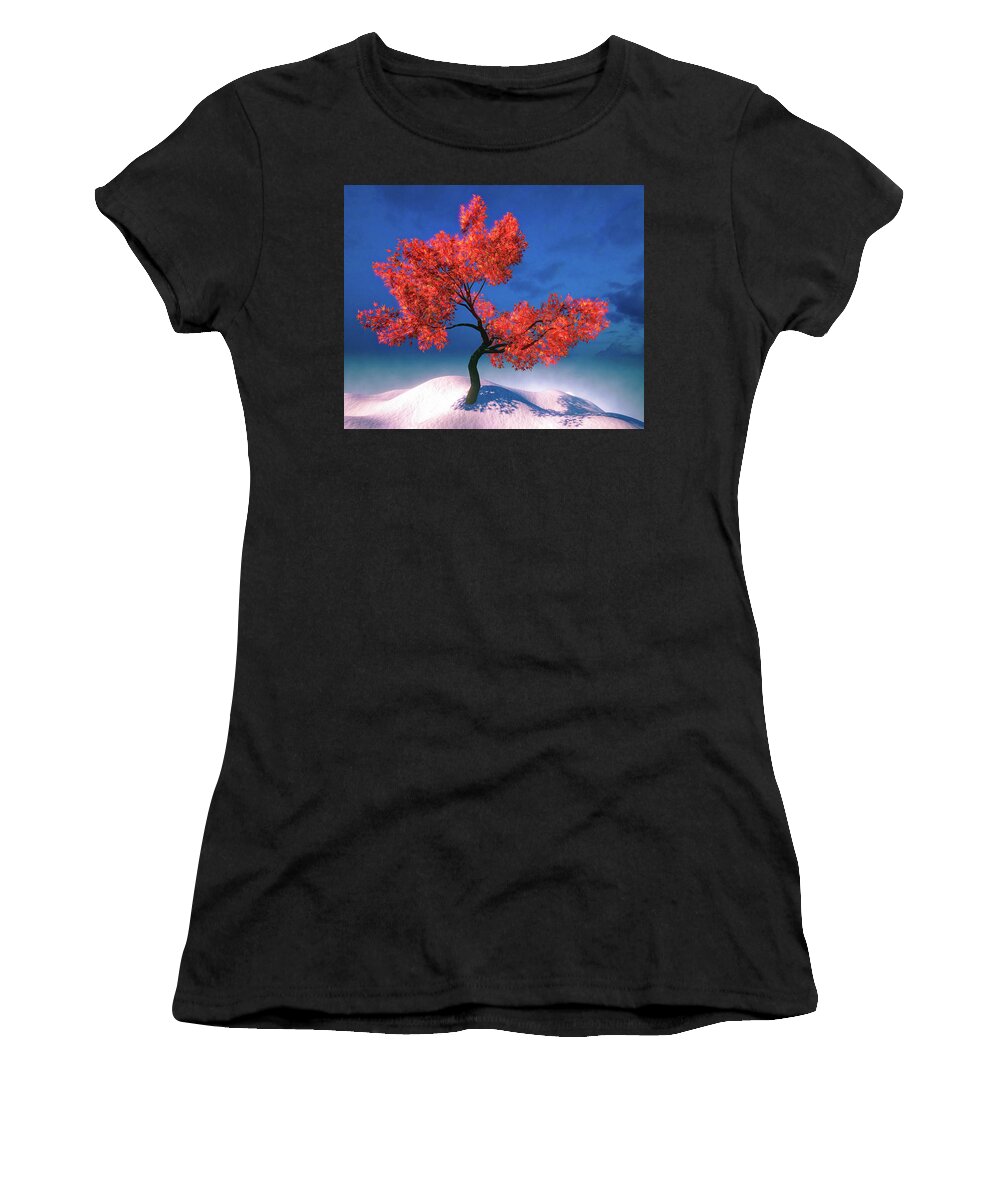 Tree Women's T-Shirt featuring the digital art Red Tree and Blue Sky by Matthias Hauser