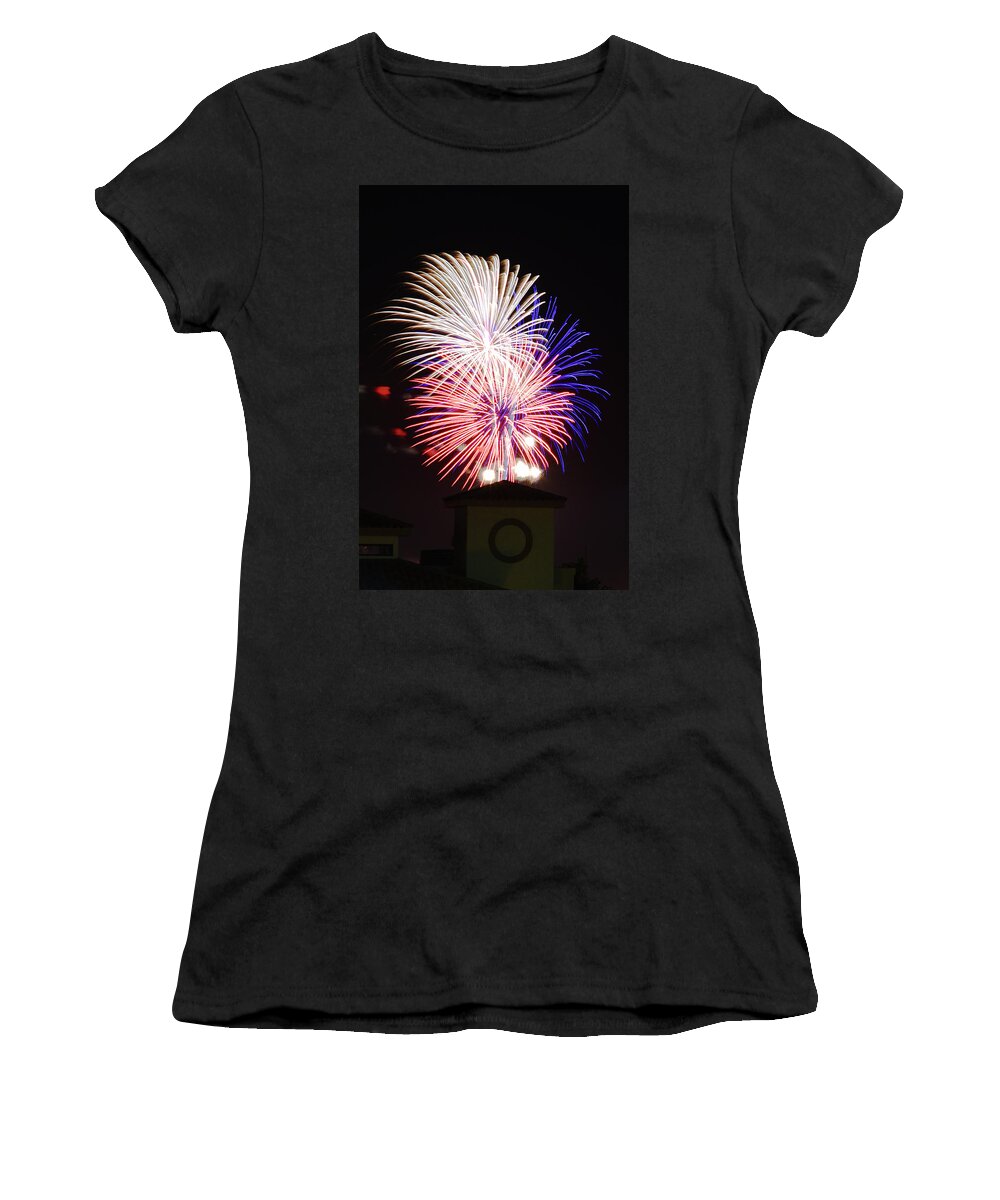 Fireworks Women's T-Shirt featuring the photograph Red, White and Blue Fireworks over Las Cruces, New Mexico by Chance Kafka