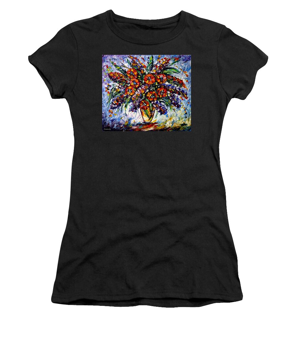 Wild Flower Painting Women's T-Shirt featuring the painting Romantic Moment by Mirek Kuzniar
