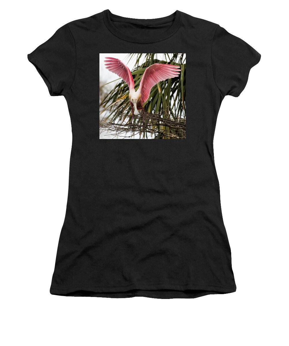 Roseate Spoonbill Women's T-Shirt featuring the photograph Roseate Spoonbill Wings by Ginger Stein