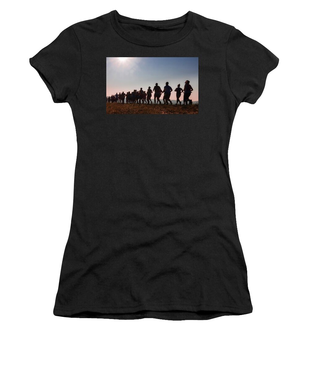Runners Women's T-Shirt featuring the photograph Run by Terri Hart-Ellis