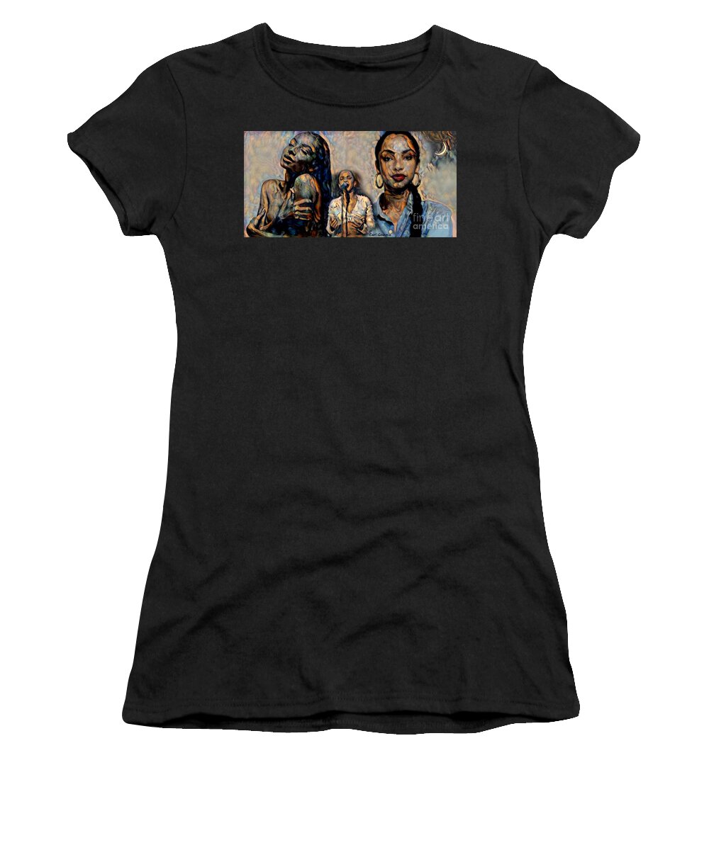 Sade Women's T-Shirt featuring the mixed media Sade by Carl Gouveia