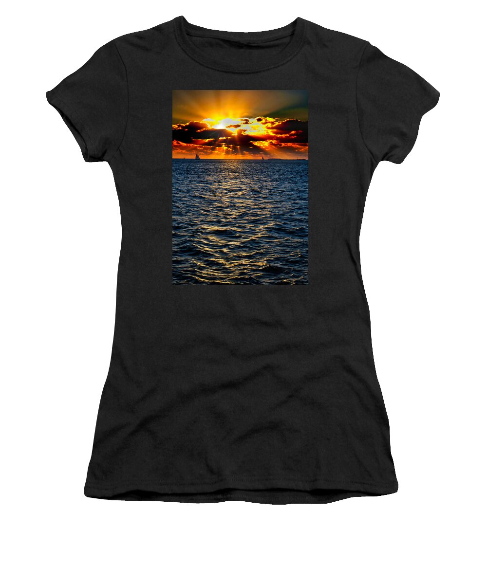 Sailboat Women's T-Shirt featuring the photograph Sailboat Sunburst by Tom Gresham