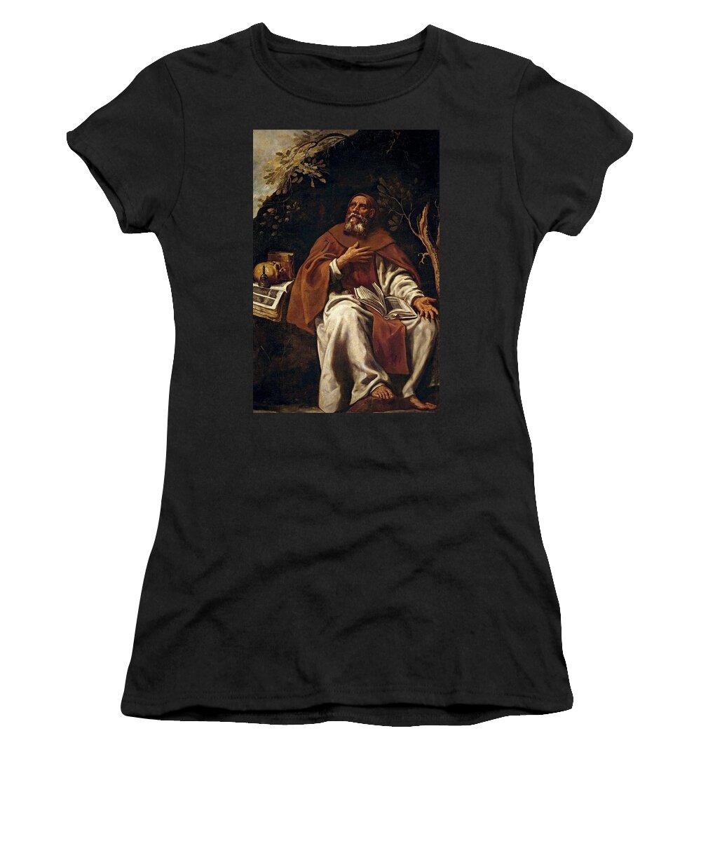 Luis Tristan Women's T-Shirt featuring the painting 'Saint Anthony the Abbot', 17th century, Spanish School, Oil on canvas, 167 cm x 1... by Luis Tristan de Escamilla -c 1587-1624-