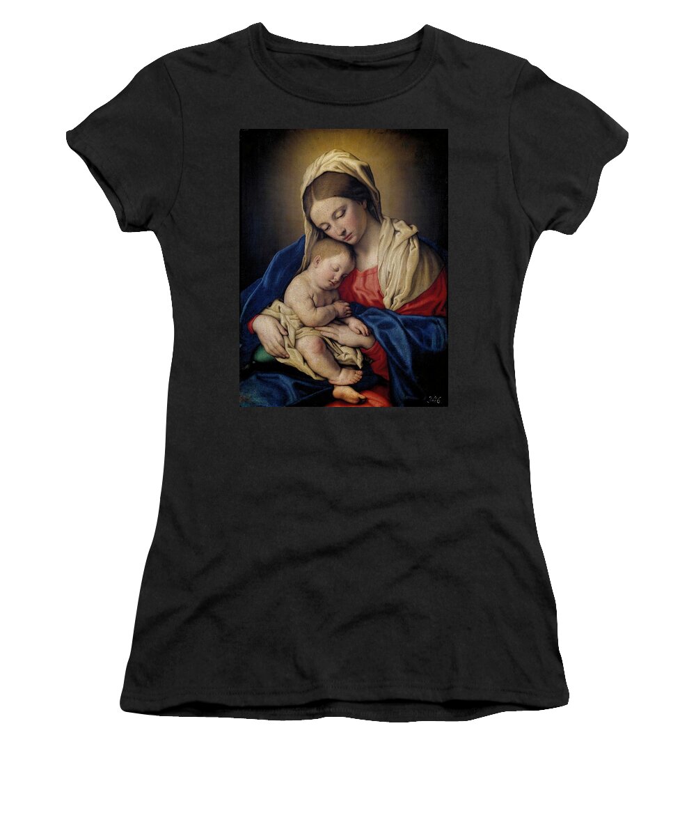 Child Jesus Women's T-Shirt featuring the painting Sassoferrato / 'Madonna and Child', 17th century, Italian School. CHILD JESUS. VIRGIN MARY. by Giovanni Battista Salvi da Sassoferrato -1609-1685-