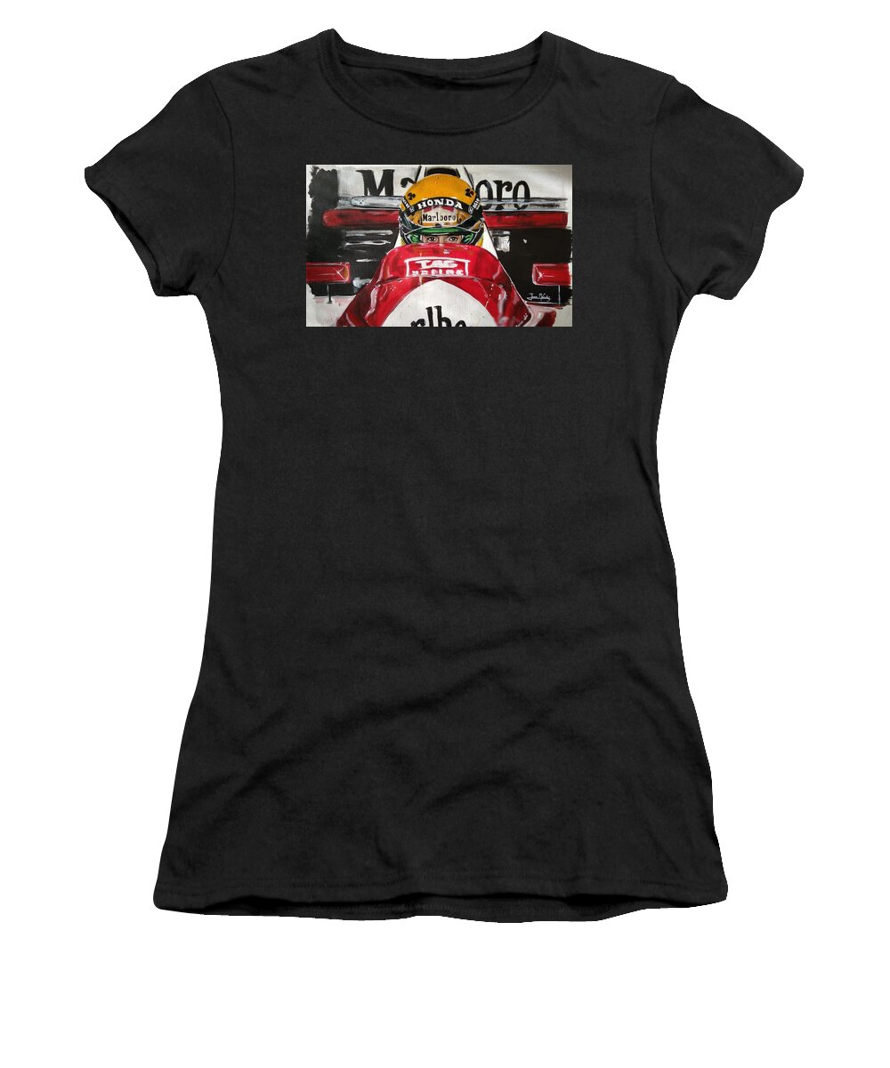 Ayrtonsenna Women's T-Shirt featuring the painting Senna ready by Juan Mendez