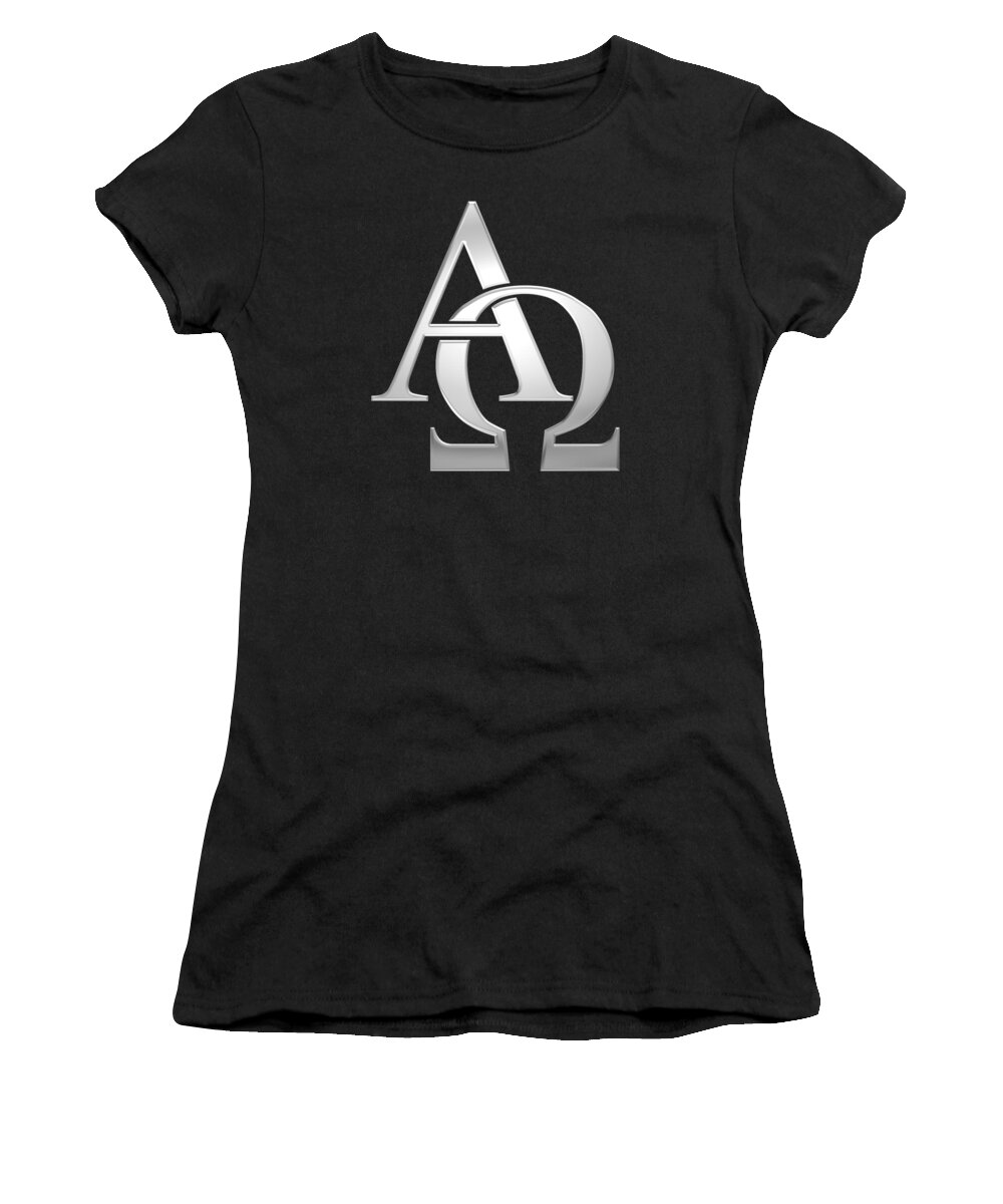 Silver Alpha And Omega Symbol Women's T-Shirt featuring the digital art Silver Alpha and Omega Symbol by Rose Santuci-Sofranko