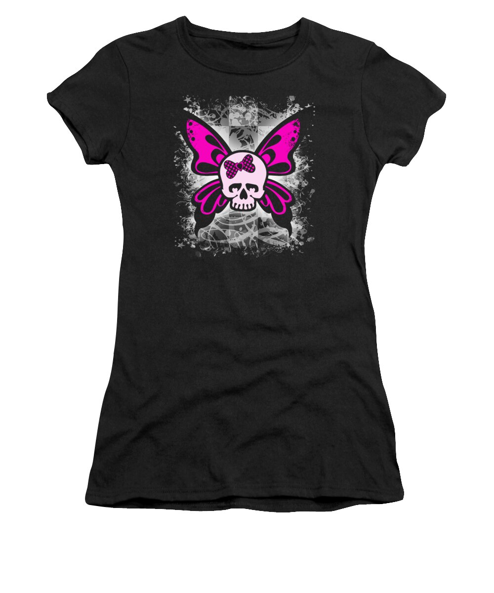 Skull Women's T-Shirt featuring the digital art Skull Butterfly Graphic by Roseanne Jones