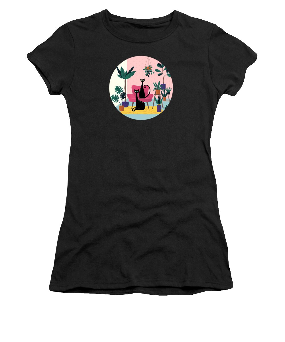 Cat Women's T-Shirt featuring the painting Sleek Black Cats Rule In This Urban Jungle by Little Bunny Sunshine