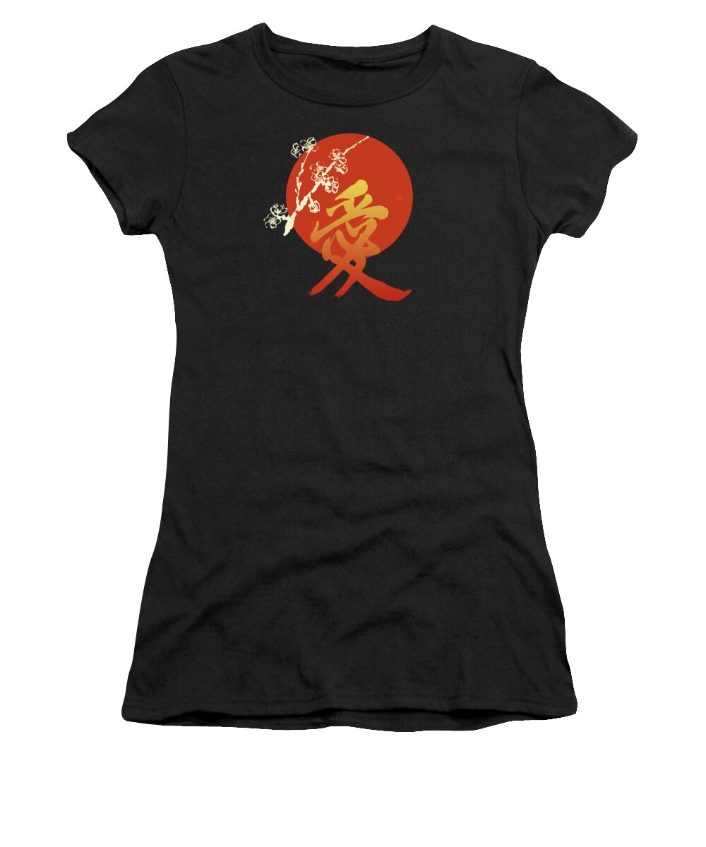 Love Kanji Women's T-Shirt featuring the painting Sparkling Love Kanji Poster by Nadja Van Ghelue