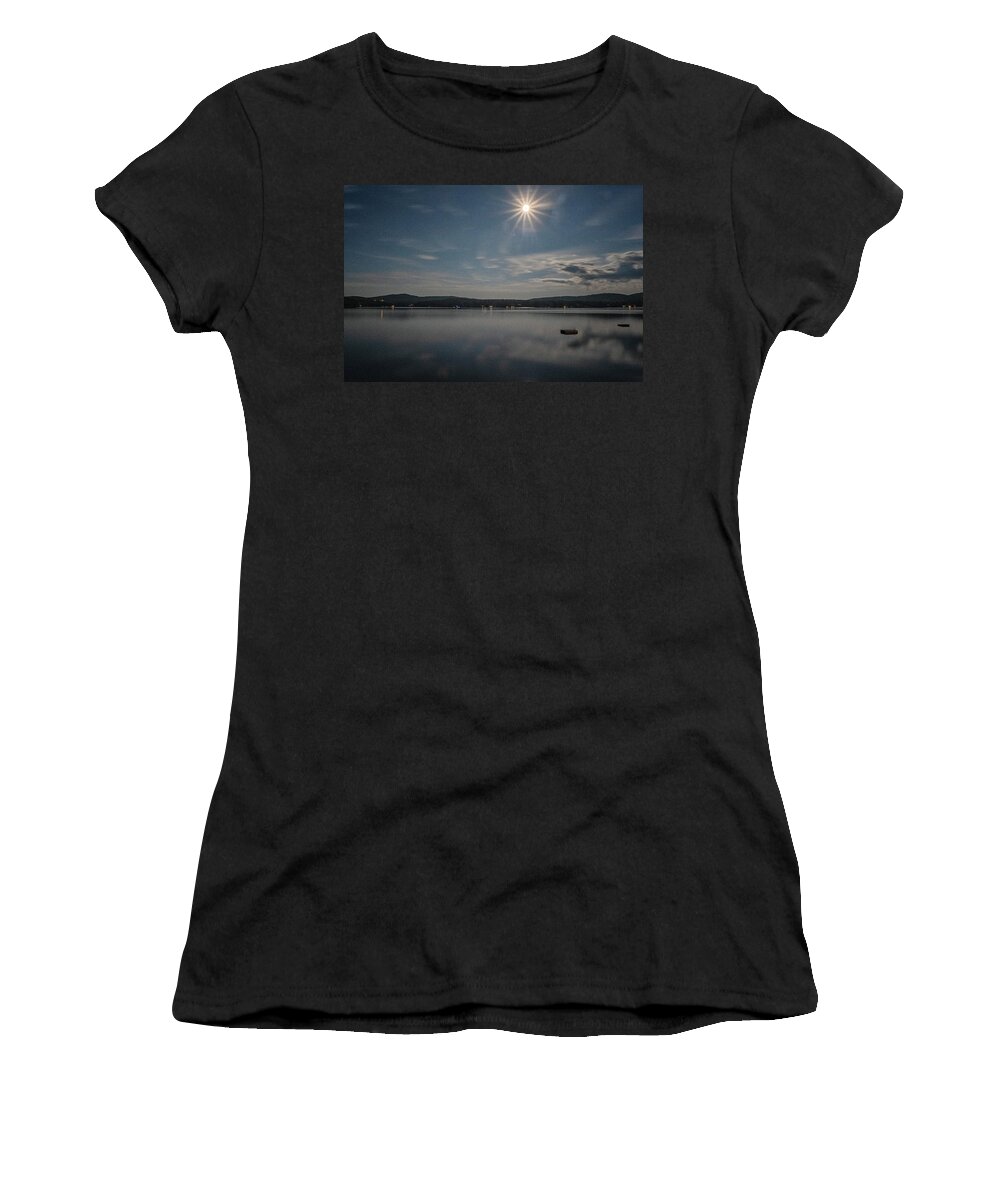 Spofford Lake New Hampshire Women's T-Shirt featuring the photograph Spofford Moon Burst by Tom Singleton